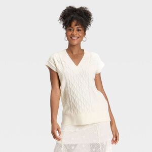 Women's Cable Sweater Vest - Universal Thread Cream XL